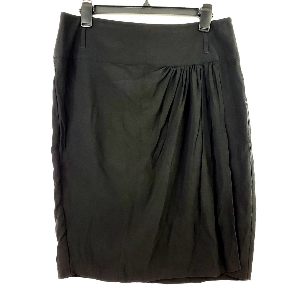 Eileen Fisher Silk Skirt Womens Small Black‎ Pleated Pullon Career Business Work